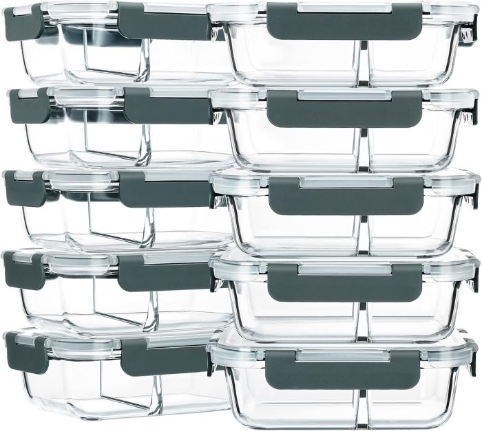 M MCIRCO 10-Pack 30oz Glass Meal Prep Containers with 2 Compartments